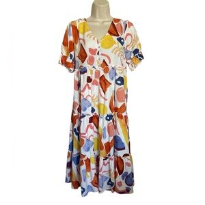 JODIFL Multicolor Abstract Midi Dress short sleeves sz M